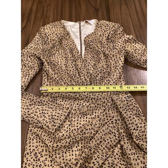 Miss Circle Asymmetrical Leopard Metallic Mini Long Sleeve V Neck Ruched Dress S - Picture 8 of 15